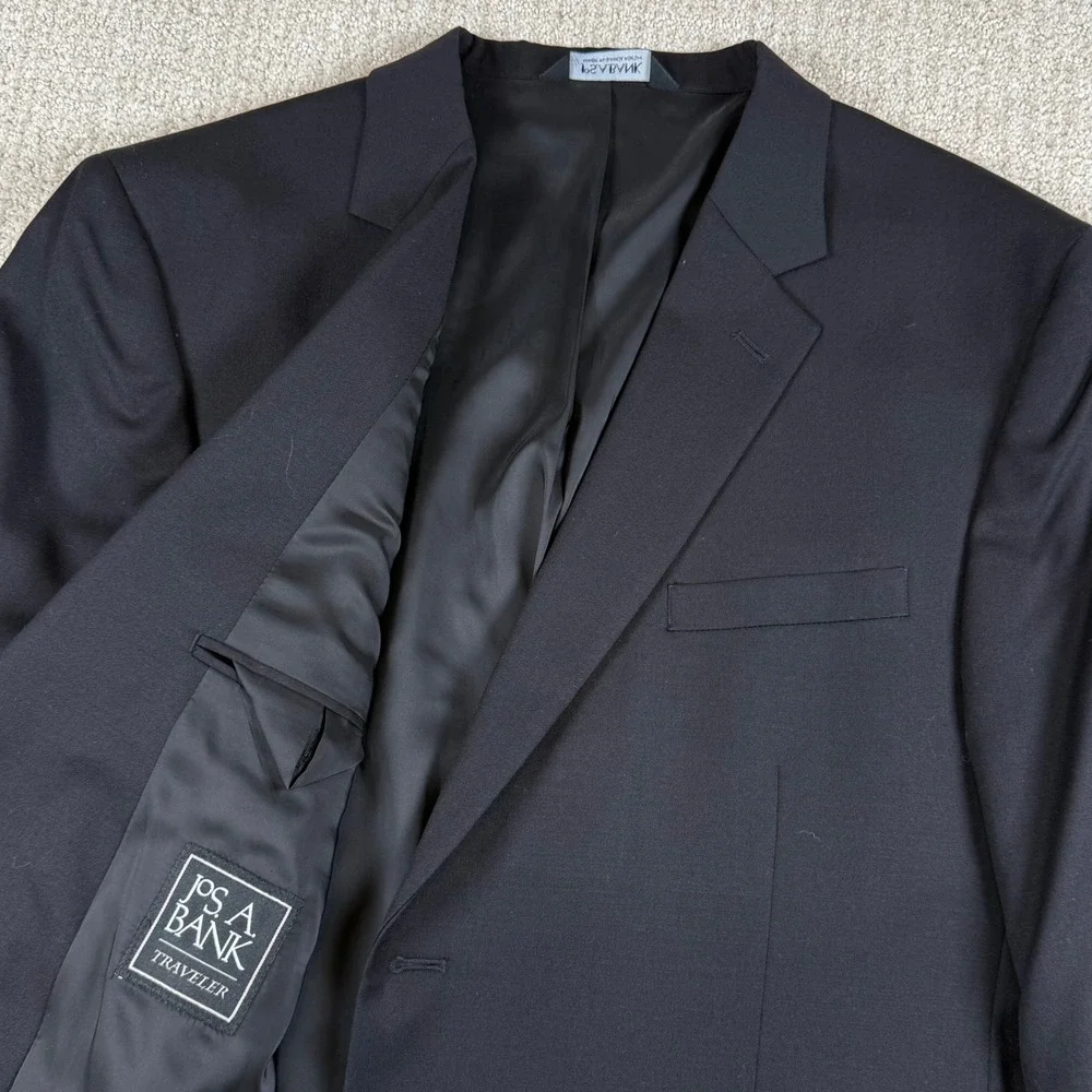 NEW Jos A Bank Mens 48S Black Traveler Regal Fit Wool Blazer Sport Coat